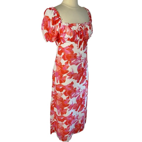 NWT‎ WAYF Felicity Floral Pink Midi Dress in Coral Pink Hibiscus, Small - Picture 4 of 9